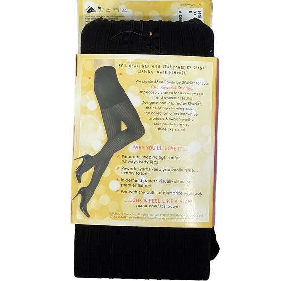 Star Power Spanx Center Stage Patterned Shaping Tights Ribbed Row Bkdrop Black E - Picture 3 of 7